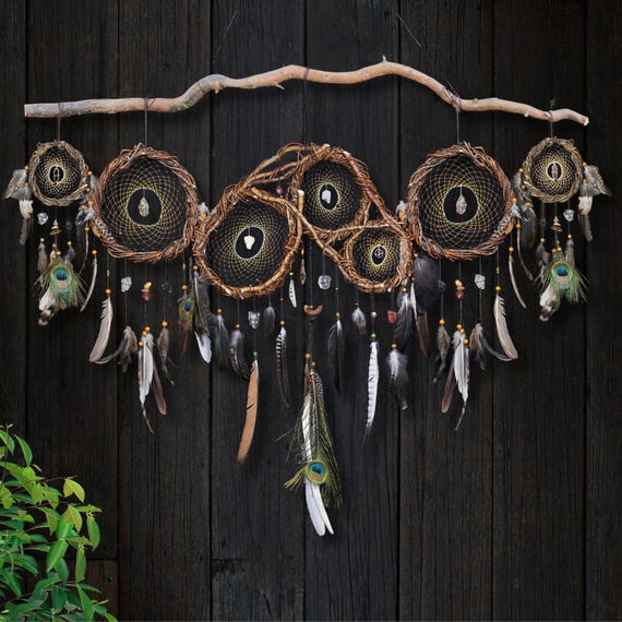 Large 24 Crystal Dreamcatcher Set: Handmade Willow Wood Wall Decor (47")