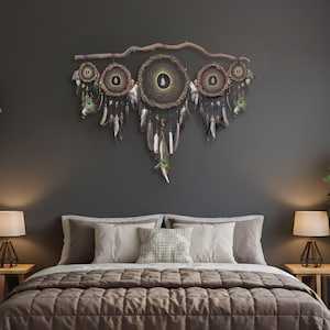 Brown Dreamcatcher Set with Healing Crystals – Rustic Home Decor