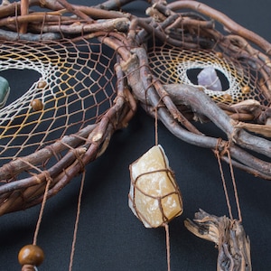 Organic Earth Treasures: Handcrafted Willow Wood Dreamcatcher Wall Decor with Semiprecious Stones image 5