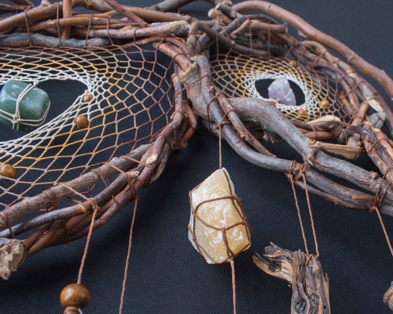 Organic Earth Treasures: Handcrafted Willow Wood Dreamcatcher Wall Decor with Semiprecious Stones image 5