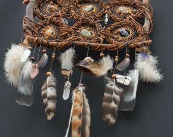 Natural Healing Energy-Infused Mini Collage of 6 Willow Dreamcatchers with Semi-Precious Stones