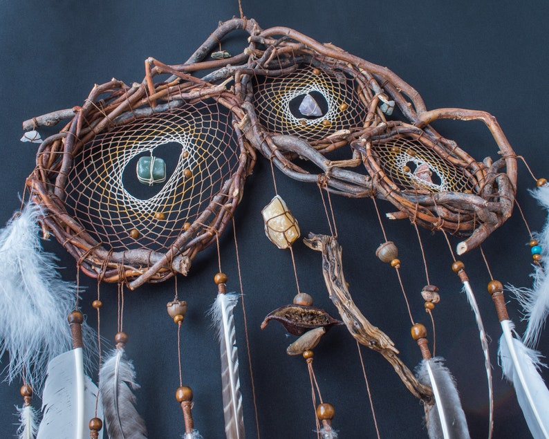 Organic Earth Treasures: Handcrafted Willow Wood Dreamcatcher Wall Decor with Semiprecious Stones image 3