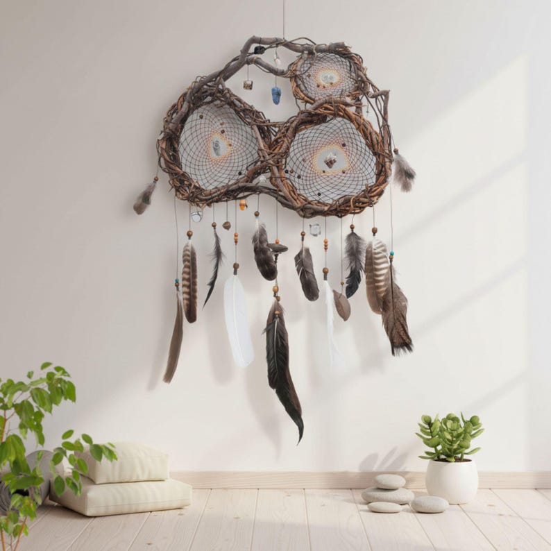Acchiappasogni di cristallo: pietre curative, decorazioni con piume, energia positiva immagine 16