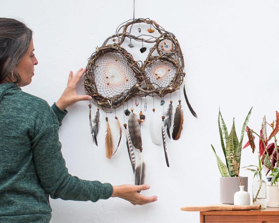 Crystal Dreamcatcher: Willow Wood Shamanic Altar Art with Chakra Stones