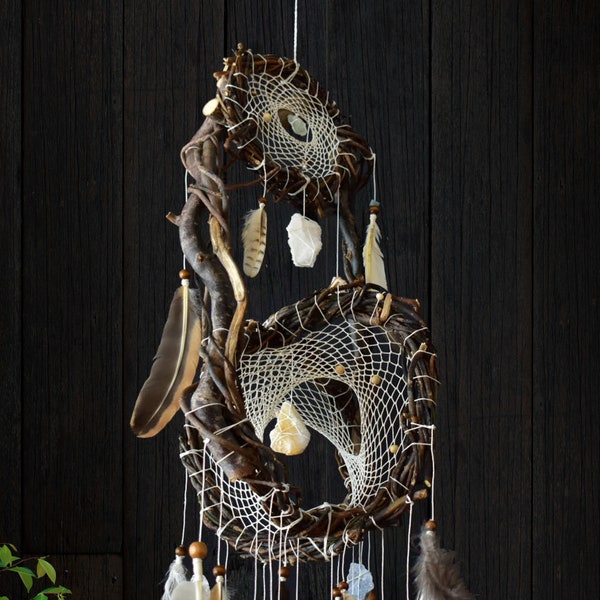 Dream catchers natural artwork with anxiety and stress crystal, happiness shamanic tools & crystal protection home decor, Crystal mobile