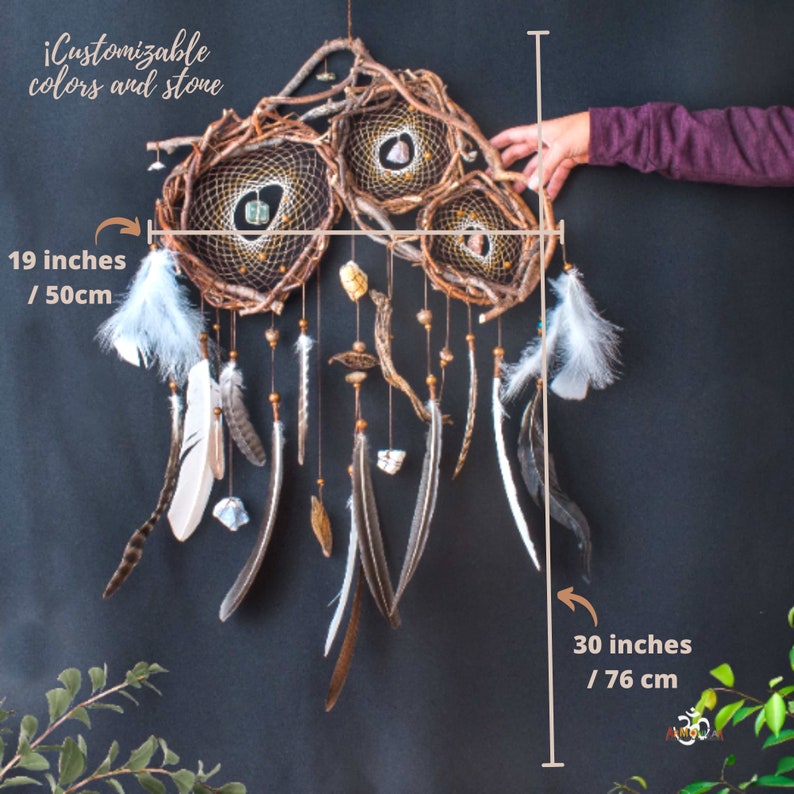 Organic Earth Treasures: Handcrafted Willow Wood Dreamcatcher Wall Decor with Semiprecious Stones image 10