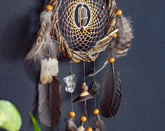 Crystal Dreamcatcher: Willow Frame, Healing Stones, Natural Feathers