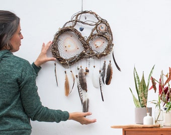 Spiritual Crystal Catcher: Unique Home Decor Dreamcatcher with Healing Stones for Protection, Positive Energy. Ready to ship, one-of-a-kind!