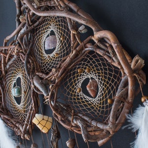 Organic Earth Treasures: Handcrafted Willow Wood Dreamcatcher Wall Decor with Semiprecious Stones image 1