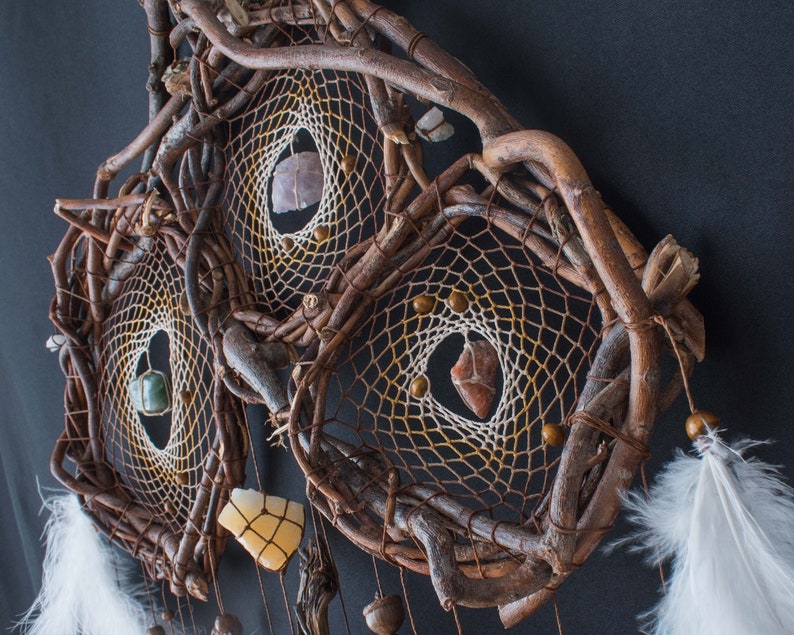 Organic Earth Treasures: Handcrafted Willow Wood Dreamcatcher Wall Decor with Semiprecious Stones image 1