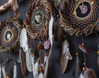 3 Piece Crystal Dreamcatcher Set - Sacred Space Art - Feng Shui Wall Decor