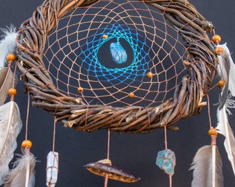 Large Crystal Dreamcatcher: Rustic Willow, Boho Bedroom Decor