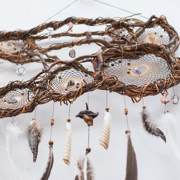 Wooden Dream catcher with crystal, Large Dream catcher, Natural dream catcher, big dream catcher wall hanging, catcher collage