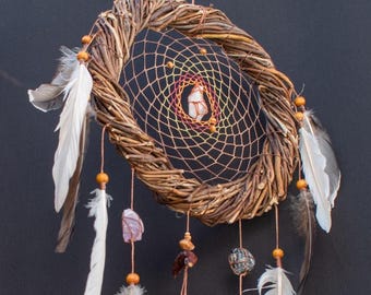 Custom Crystal Dreamcatcher: Earth Tones, 3 Healing Stones, Spiritual Wall Hanging