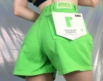 90s Lime Green High Waisted Shorts | Size 5