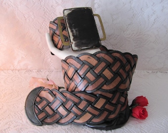 Vintage Moroccan Braided Leather Belt Large Metal Buckle  display picture 1