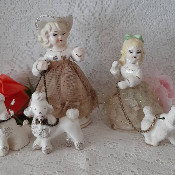 VINTAGE GIRL/POODLE Figurine made by Artmark Originals, Made in Japan, Porcelain Girls and Poodle Figurines, Collectable Figurines
