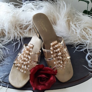 BEADED HAWIIAN SANDLES, 1960&#39;s Kamehameha of Hawaii, Vintage Beaded Sandals, Summer Sandals, Dress Sandals. Shipping Included