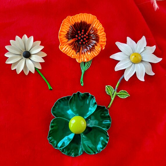 ENAMEL FLOWER PINS, 60's / 70's Flower Pins, Hippi