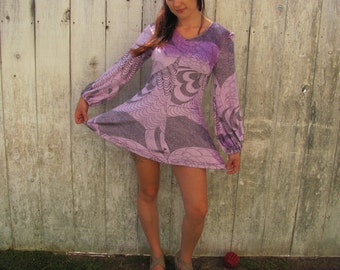 Paisley Mini Dress: Lavender Psychedelic 60's Hippie Clothing, Mimi Dress.