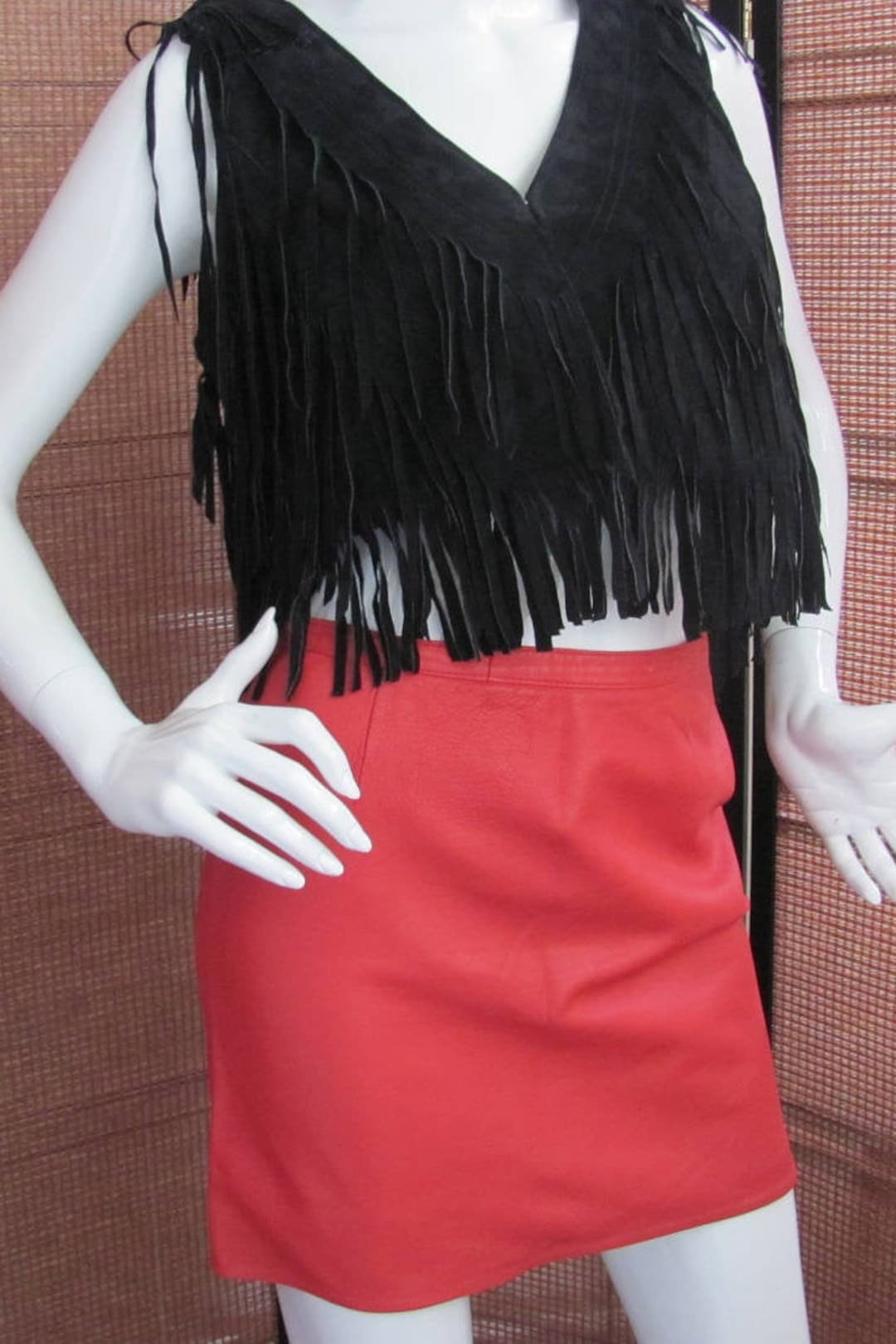 Trendy Women Biker Style Red Genuine Lambskin Leather Mini Skirt main image 1