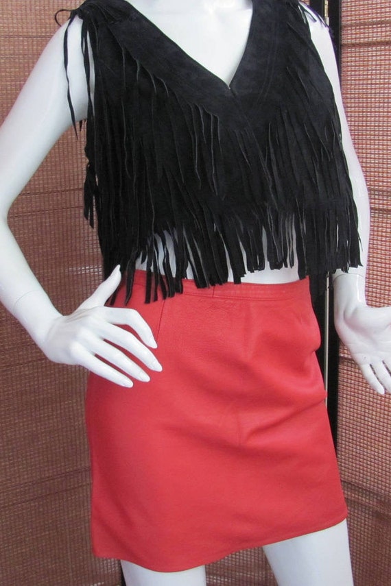 RED LEATHER MINI, Vintage Micro Mini Skirt, Red Le
