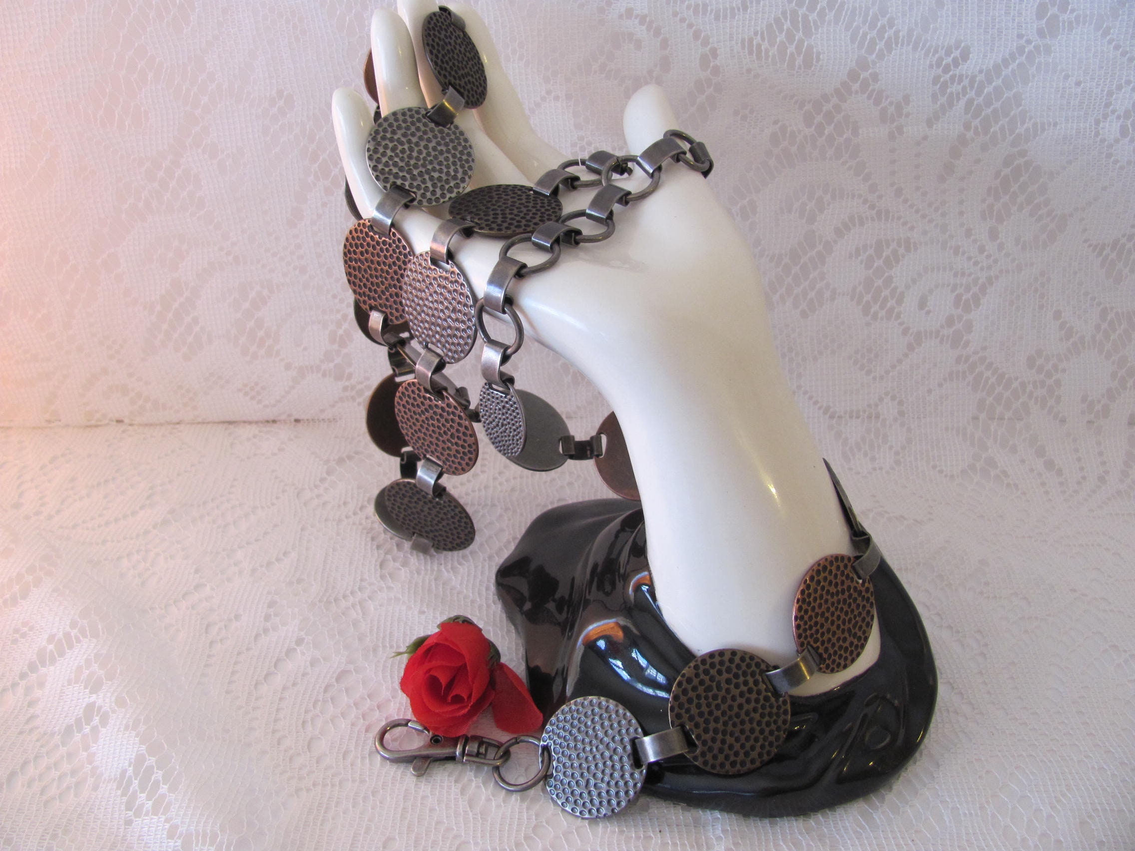 Vintage Pounded Disc Belt, Tri-colored Metal, Belly Dance  display picture 3