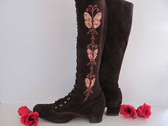 embroidered lace up boots