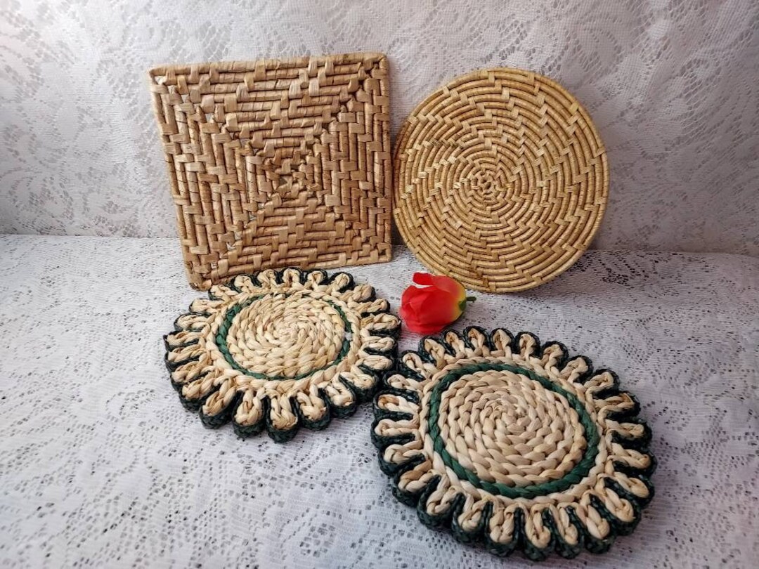 Vintage Rattan Trivets, Boho Kitchen Decor, Set of 4 - Etsy