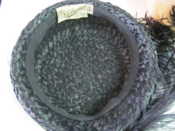 1950's RAFFIA PILL BOX Hat, Costume Hat, Black Ra… - image 8