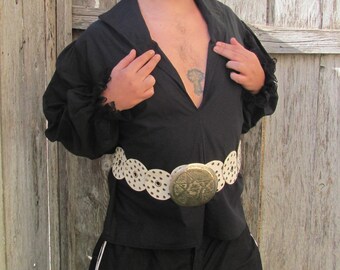 Men's Renaissance Pirate Costume: Poet Shirt, Embroidered Harem Pants, Moroccan Belt