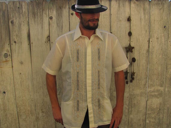 Men S Guayabera Shirt Vintage Dress Shirt Men S Etsy