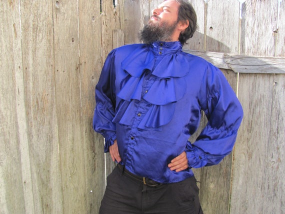 MEN'S PIRATE SHIRT, Halloween Pirate, Blue Ruffled
