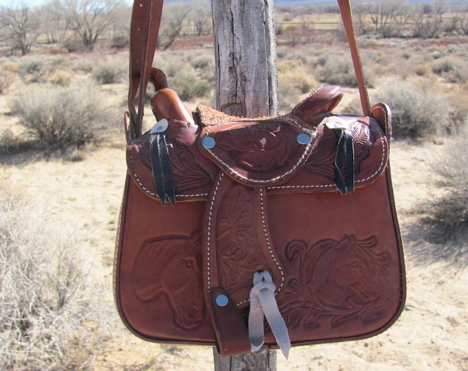 WESTERN SADDLE PURSE, Tooled Leather Cowboy Bag, Leather Equestrian