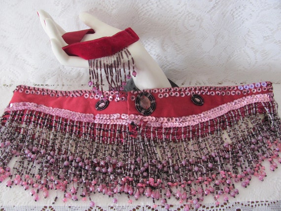 Vintage Beaded Belly Dance Belt: Burgundy Harem Costume With  display picture 2