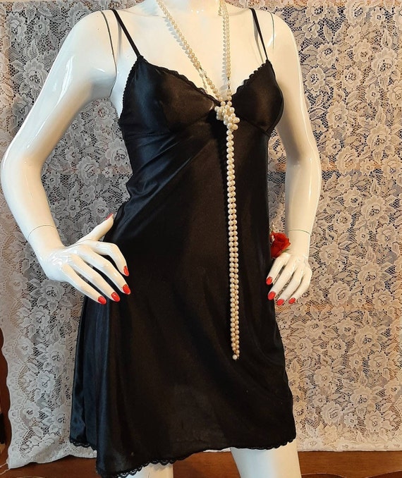 VINTAGE BLACK SLIP, Valentine's Slip, Dress Slip,… - image 2