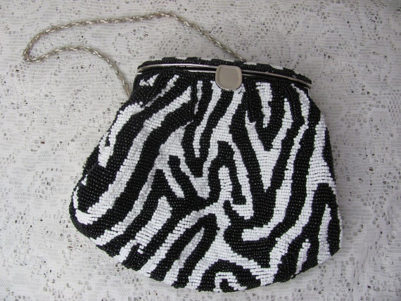 Vintage Beaded Evening Bag: Zebra Print Clutch Purse - Etsy display picture 1