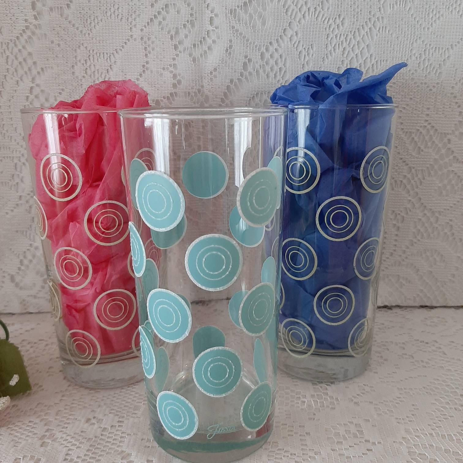 Polka Dots Circles Clear 12 Fl Oz Drinking Glasses Tumblers (Set of 8) 6”  Tall