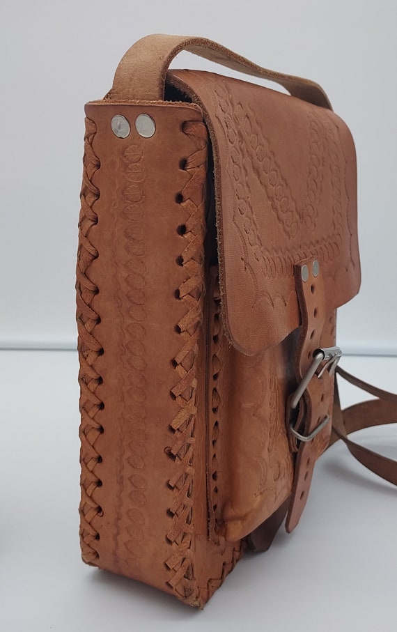 TOOLED LEATHER PURSE, Tooled Leather Hippie Purse… - image 2