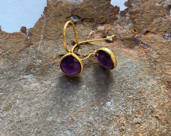 Amethyst Ohrringe mit vergoldeten 925er Silberelementen