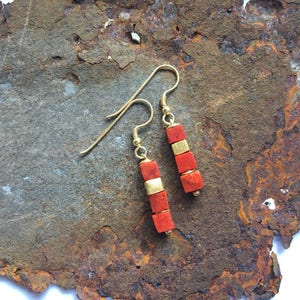 Coral cube earrings with gold elements made of gold-plated 925 silver