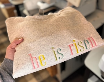 He Is Risen Easter Sweatshirt | Gildan Softstyle Christian Sweatshirt | Faith Based Easter Crewneck | Religious Easter Shirt for Women