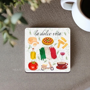 Personalized Italy Coasters Set Custom Italian Coaster Set Wood and Fabric Coasters Cute Coaster Italian Drink Coasters Gift for Friend