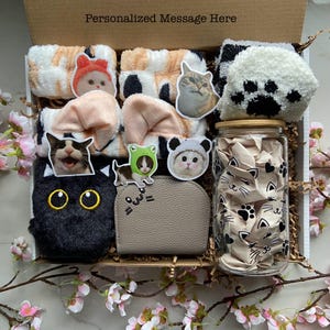 Caixa de presente para gatos, cesta de presente para animais de estimação, presente de aniversário para ela, pacote de cuidados, presente para a mãe, presente para a melhor amiga, caixa de presente, presente para a mãe do gato