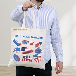 Personalized Patriotic Tote Bag Custom Patriotic Tote Bag USA Tote Bag Gift for Her Birthday Gift 4th of July Customizable Tote Bag