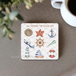 Personalized  Nautical Coasters Custom Ocean Coaster Set Wood and Fabric Coasters Cute Coaster Boat Coasters Drink Coaster Set Birthday Gift