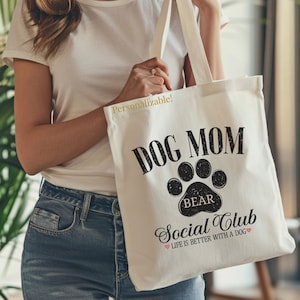Personalized Dog Mom Tote Bag Pet Gift for Her Birthday Gift for Coworker Custom Canvas Tote Bag Gift for Him Dog Mom Gift Bag Dog Dad