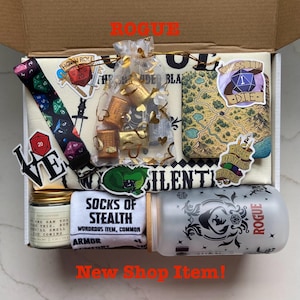 DnD Gift Box CONTENTS for Game Master Gift for DnD Player Class Rouge Fighter Wizard Barbarian Druid Sorcerer Cleric Ranger Paladin Warlock