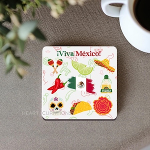Personalized Mexico Coasters Set Custom Mexican Coaster Set Wood and Fabric Coasters Cute Coaster Birthday Gift Mexico Drink Coaster
