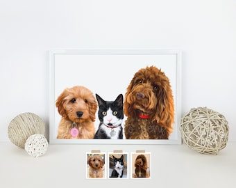 Realistic pet portrait from photo - group from different photos- combine separate photos - realism - custom pet - personalised pet portrait